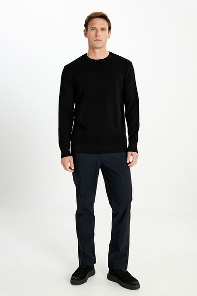 ALTINYILDIZ CLASSICS Pulover pentru bărbați, negru, 100% bumbac, cald, cu potrivire standard, cu decolteu normal, tricot din alamă
