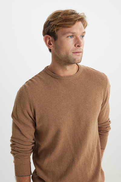 ALTINYILDIZ CLASSICS Мъжки пуловер от топла вълна с кръгло деколте от норка, стандартна кройка и нормална кройка