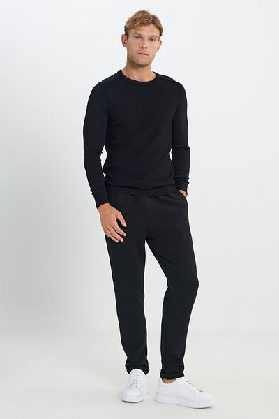 ALTINYILDIZ CLASSICS Pulover pentru bărbați, negru, cu croială standard, cu decolteu obișnuit, tricotaj Jacquard