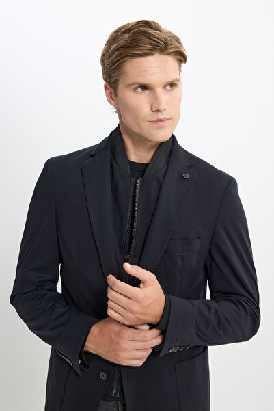 ALTINYILDIZ CLASSICS Men's Black Slim Fit Slim Fit Mono Collar Pocket Jacket