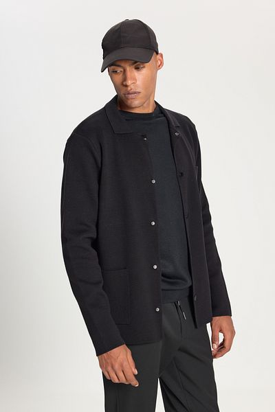 ALTINYILDIZ CLASSICS Men's Black 100% Cotton Warm Standard Fit Regular Fit Shirt Collar Pocket Knitwear Jacket