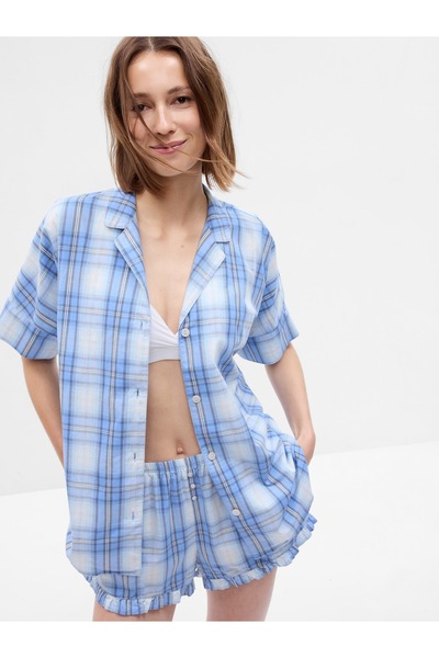 GAP Kadın Mavi Poplin Pijama Gömlek