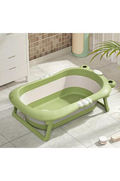 Fab N Funky Frog Style Foldable Bath Tub with Drain Plug, Temperature Indicator, 0 Months+, Green