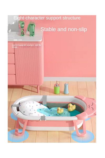 Fab N Funky Kitten Face Printed Bath Tub with Drain Plug, Foldable Design, Non-Slip Gasket, 0 Months+, Pink