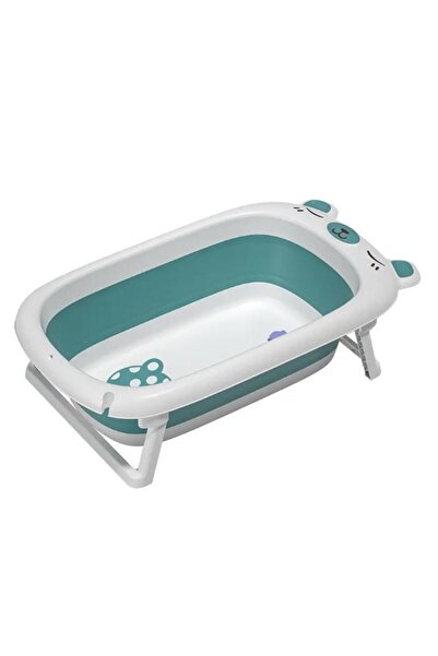 Fab N Funky Bear Designed Foldable Bath Tub with Drain Plug, Non-Slip Base, 0 Months+, Blue