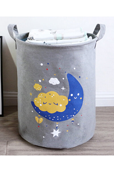 Fab N Funky Foldable Laundry Basket with Drawstrings, Grey, Durable Handles, Light for Kids
