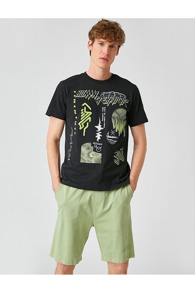 Koton Slogan Printed T-Shirt Crew Neck Short Sleeve