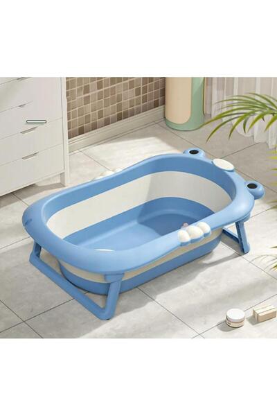 Fab N Funky Frog Style Foldable Bath Tub with Drain Plug, Temperature Indicator, 0 Months+, Blue