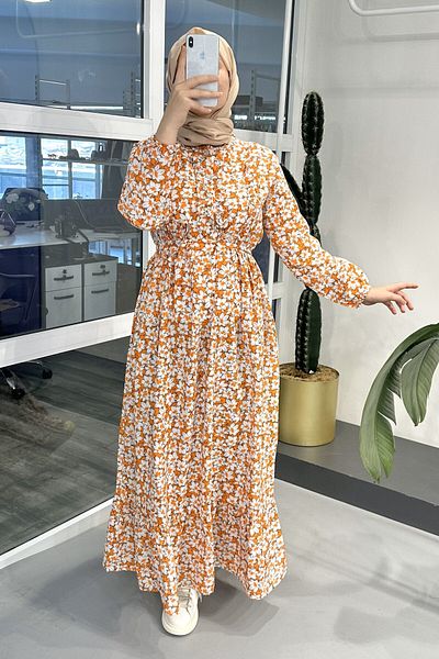 ModaSelin Ms211 Ruffle Buttoned Orange Dress