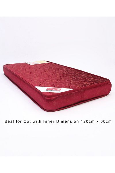 Babyhug Babyhug 100% Pure PU Foam Baby Mattress 120x60x10cm, Soft Comfort for 0-24 Months - Maroon