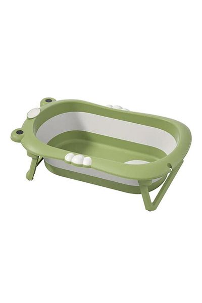 Fab N Funky Frog Style Foldable Bath Tub with Drain Plug, Temperature Indicator, 0 Months+, Green