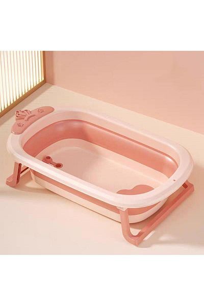 Fab N Funky Crown Designed Foldable Bath Tub with Drain Plug and Temperature Indicator, 0 Months+, Pink