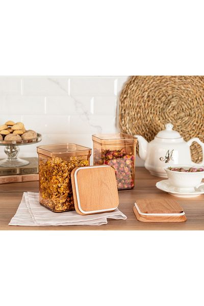 Madame Coco Kaviera 1000ml Storage Container with Wooden Lid Set of 2