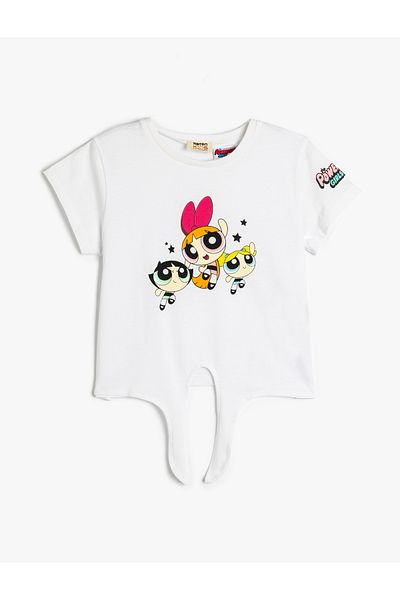 Koton Powerpuff Girls Crop T-shirt με άδεια μέση δεμένη κοντομάνικη λαιμόκοψη βαμβακερή