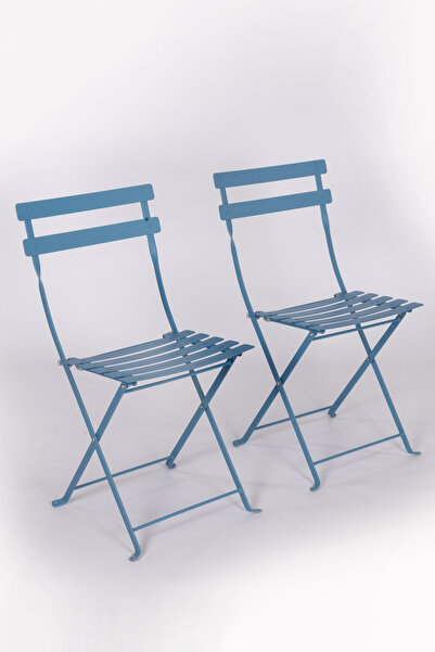 Gazelle Bistro Serisi Katlanır Metal 2'li Sandalye: Pastel Mavi RAL5024, Rest...