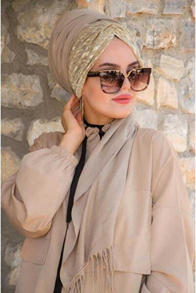 Aişe tesettür Beige Mink Drawstring Ready Shawl