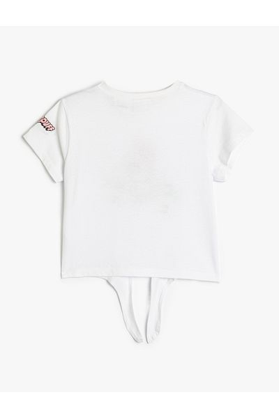 Koton Powerpuff Girls Crop T-shirt με άδεια μέση δεμένη κοντομάνικη λαιμόκοψη βαμβακερή