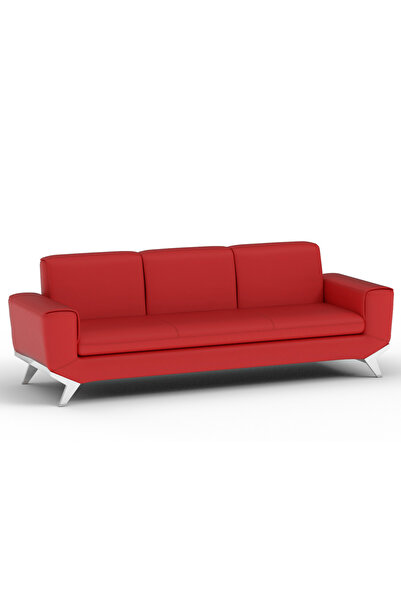 Mahmayi Red PU Leatherette Three Seater Sofa, Modern Stylish Furniture for Living Room
