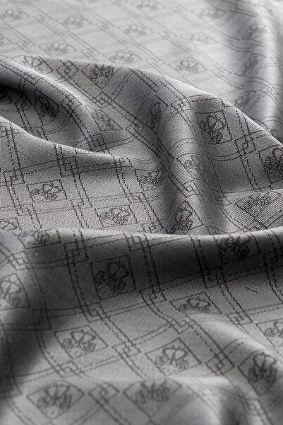 Bursa İpek Gray Monogram Pattern Jacquard Silk Shawl