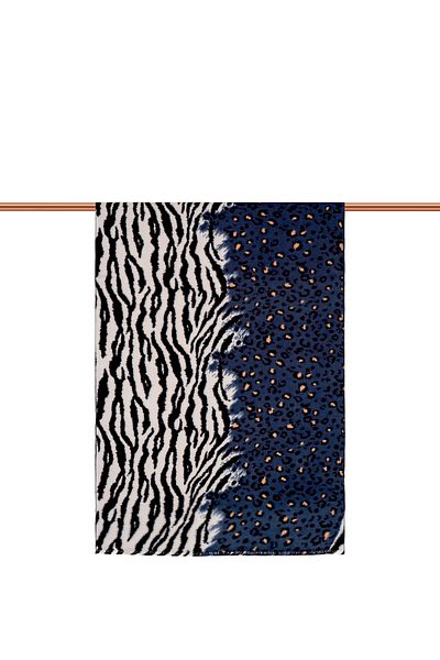 Bursa İpek Navy Blue Leopard Zebra Pattern Winter Shawl