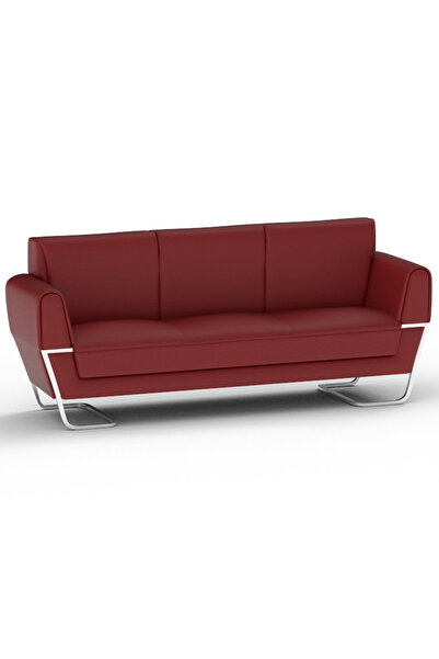 Mahmayi أريكة بثلاثة مقاعد من الجلد الصناعي باللون العنابي، أثاث عصري أنيق لغرفة المعيشة