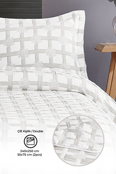 Evlen Home Collection Yatak Örtüsü Seti Çift Kişilik 3 Parça Günlük Battal Shelby Açık Gri