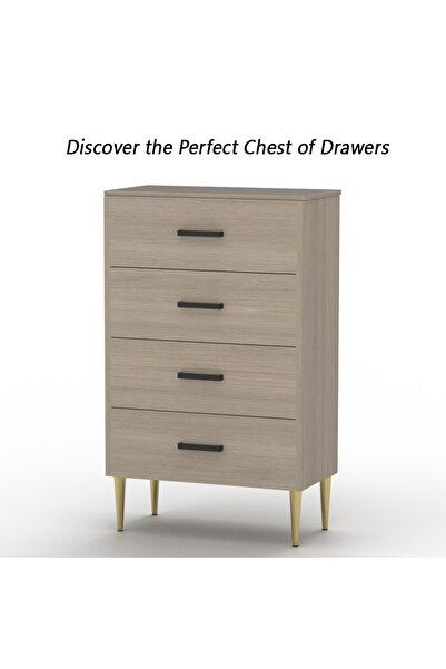 Mahmayi Wooden Chest Drawer with 4 Drawers Cabinet for Living Room-Beige Grey Lorenzo Oak
