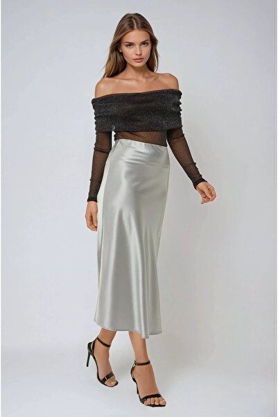 Hiccup High Waist Satin Midi Skirt