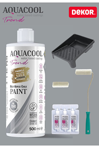Aquacool Trend Su Bazlı Akrilik Hobi Boya 500 ml Rulo Katalizör Boyacı Tavası Hibrit Dönüşüm Boyası Seti Ral 7040