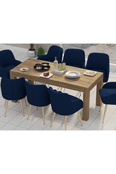 Mahmayi 8-Seater Wooden Dining Table for Kitchen, 180cm, Vintage Santa Fe Oak Finish