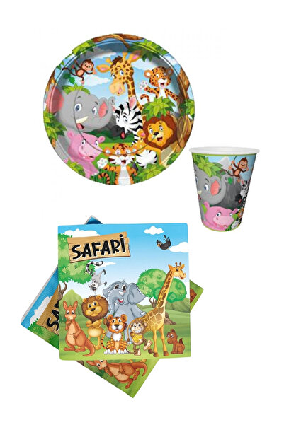 Parti Kırtasiye Safari Doğum Günü Konsept Tabak - Bardak - Peçete Takımı 8 Ki...