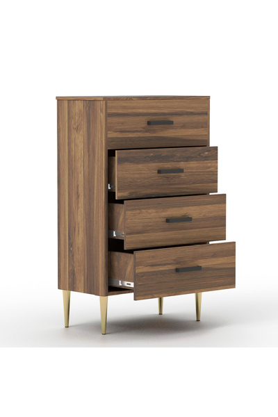 Mahmayi Wooden Chest Drawer with 4 Drawers Cabinet for Living Room-Dark Hunton Oak