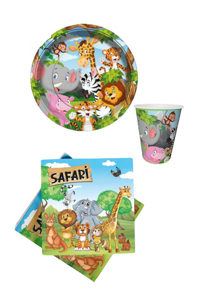 Parti Kırtasiye Set de farfurie, pahar și șervețele pentru ziua de naștere Safari pentru 8 persoane
