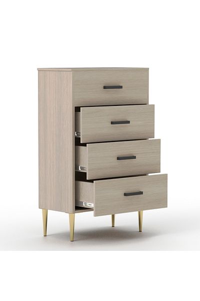Mahmayi Wooden Chest Drawer with 4 Drawers Cabinet for Living Room-Beige Grey Lorenzo Oak
