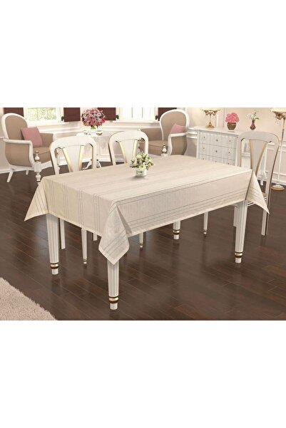 bursa çeyiz Krem Keten Dokuma Dertsiz Masa Örtüsü, Leke Tutmaz Masa Örtüsü, S...