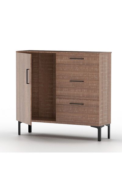 Mahmayi Wooden Chest Drawer with 3 Drawers and 1 Door Storage Shelf Cabinet-Brown Arizona Oak