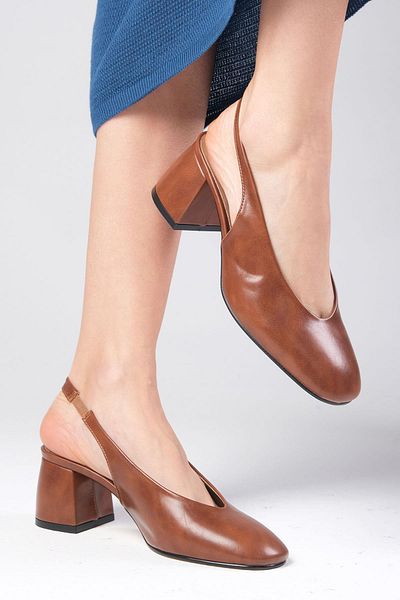 Mio Gusto Karina Brown Thick Heeled Women's Open Back Shoes