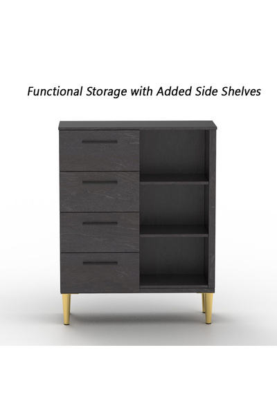 Mahmayi Wooden Chest of Drawer with 4 Drawers and 3 Open Storage Shelf Cabinet-Anthracite Jura Slate