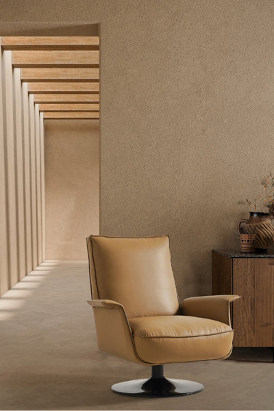 BEKALIVING Karfas Döner Metal Ayak Berjer Deri Kahverengi