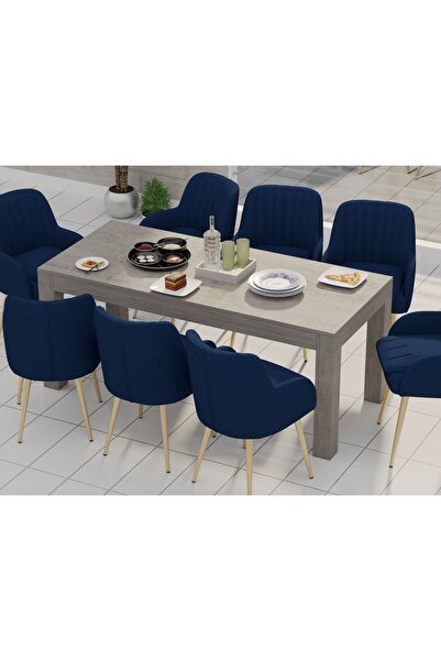 Mahmayi 8-Seater Wooden Dining Table for Kitchen, 180cm, Grey Brown Whiteriver Oak Finish