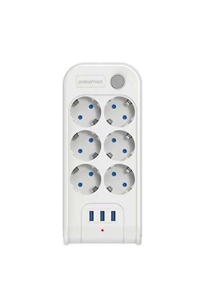 Polosmart MP18 6 Prizli 3 USB Çıkışlı Akım Korumalı Uzatma Kablosu 2 Metre Beyaz