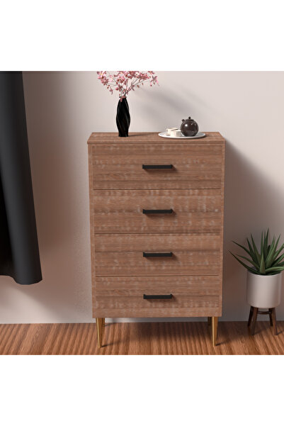 Mahmayi Wooden Chest Drawer with 4 Drawers Cabinet for Living Room-Brown Arizona Oak