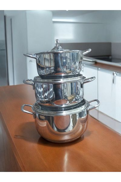 Sole Samira Steel Pot Set with Glass Lid 16 cm 18 cm 20 cm