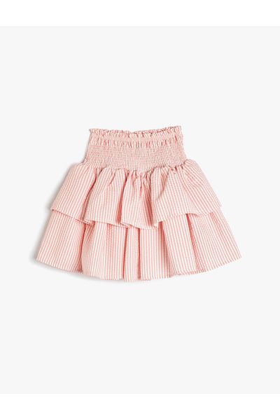 Koton High Waisted Layered Gipe Detailed Striped Skirt