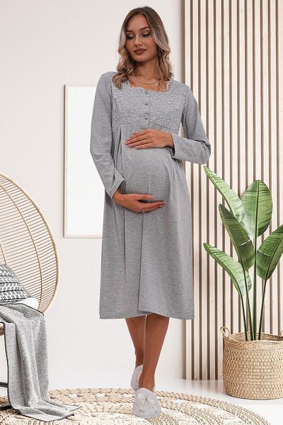 Mecit Pijama فستان نوم للحوامل بأكمام طويلة وتفاصيل من الجبر 75% فسكوزي 25% ليكرا مع أزرار قابلة للطي