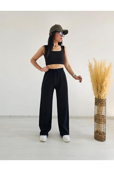 6 butik altı üstü butik Pantaloni de sport cu talie înaltă cu buzunare laterale late