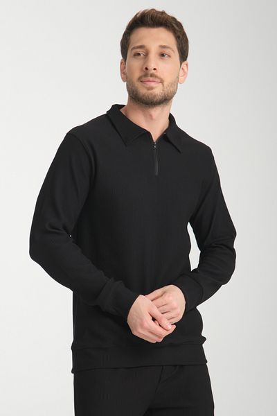 KAPHONE Men's Self-Striped Half-Zip Collar (Jamber) Top Sweater