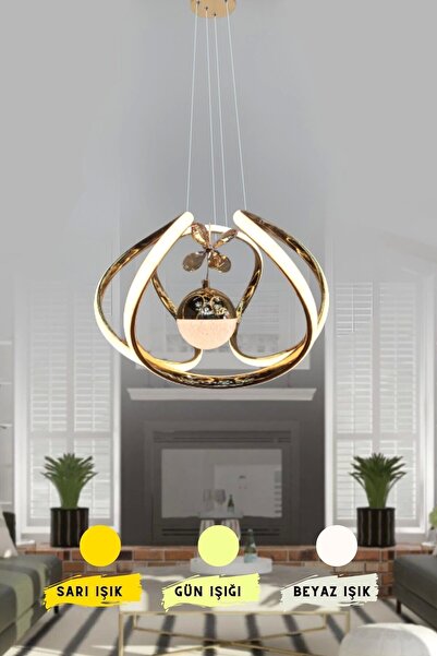 NZL Lighting Modern Bronz Renkli Taşlı Toplu Ledli Salon Avize ve Oturma Odas...