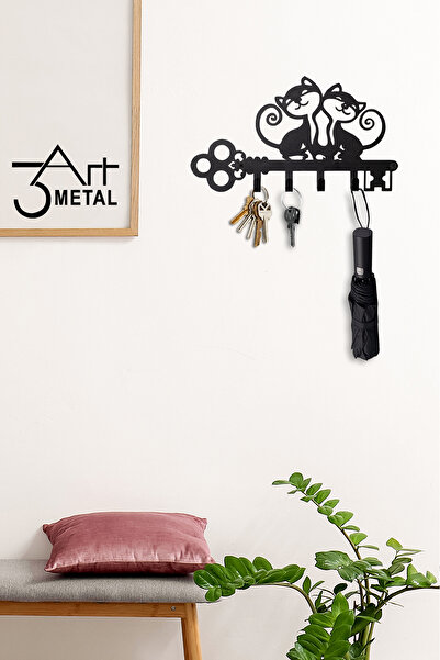 3art Metal Metal Anahtar Askılığı - Dekoratif Kedi Desenli Anahtarlık