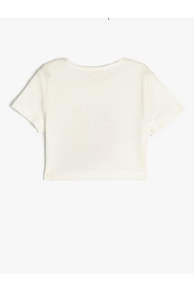 Koton Cotton Crew Neck Short Sleeve Unicorn Print Crop T-Shirt